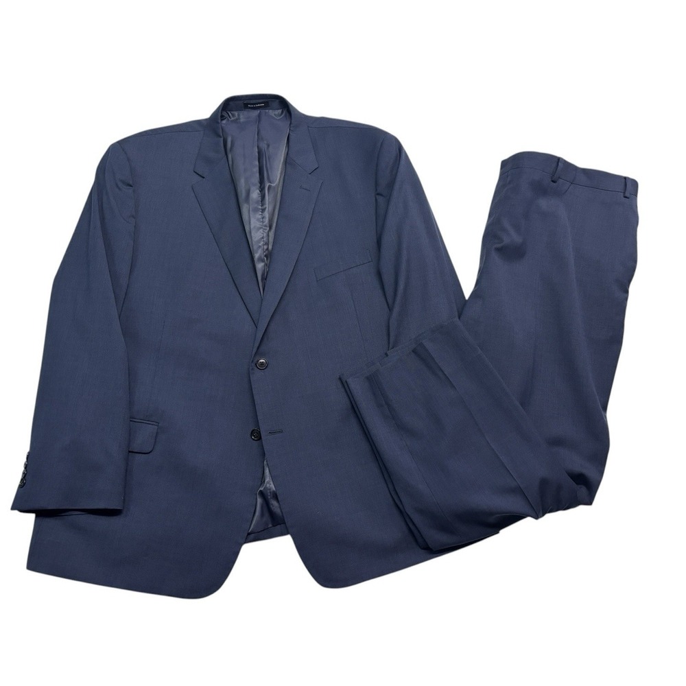 Pronto Uomo 54L 46x32 Navy Blue 2pc Pant Suit All Season Wool Flat Front Classic